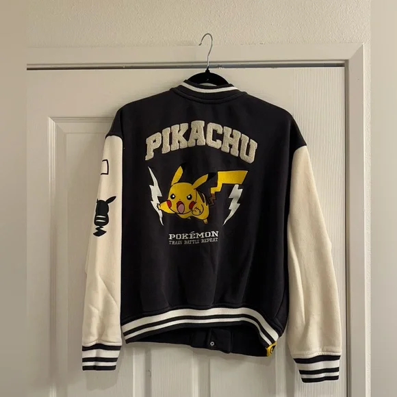 Zara Boys Black and White Pikachu Varsity Jacket - Picture 4 of 5